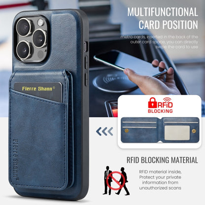 For iPhone 16 Pro Fierre Shann Oil Wax Cow Leather Magnetic Card Holder Phone Case(Blue) - iPhone 16 Pro Cases by FIERRE SHANN | Online Shopping South Africa | PMC Jewellery | Buy Now Pay Later Mobicred