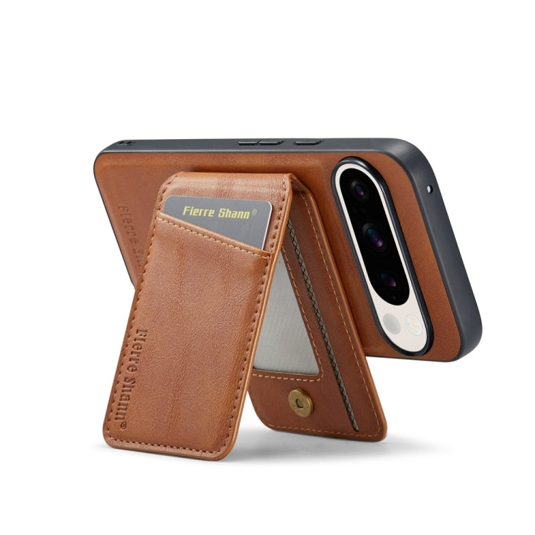 For Google Pixel 9 Pro Fierre Shann Oil Wax Cow Leather Magnetic Card Holder Phone Case(Brown) - Google Cases by FIERRE SHANN | Online Shopping South Africa | PMC Jewellery | Buy Now Pay Later Mobicred