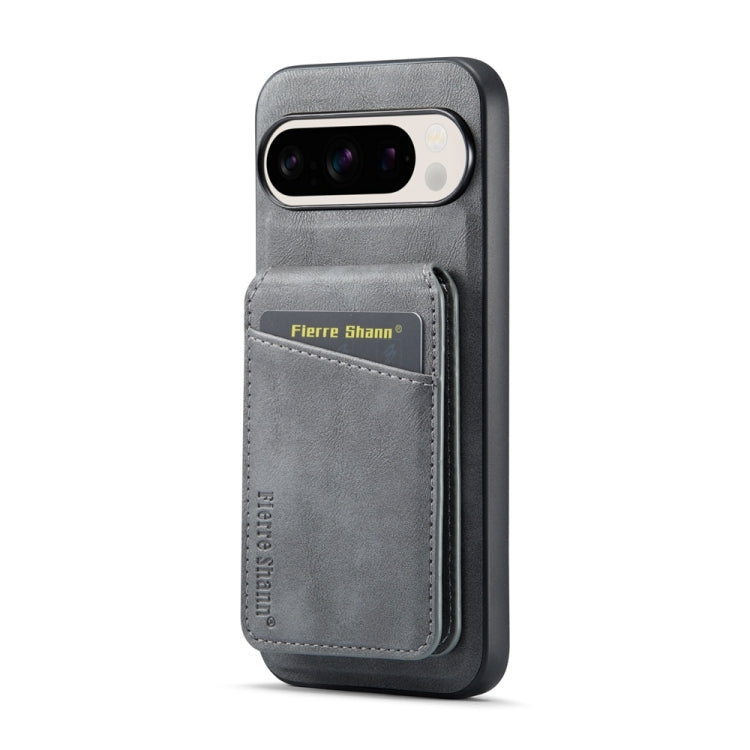 For Google Pixel 9 Pro Fierre Shann Oil Wax Cow Leather Magnetic Card Holder Phone Case(Grey) - Google Cases by FIERRE SHANN | Online Shopping South Africa | PMC Jewellery | Buy Now Pay Later Mobicred