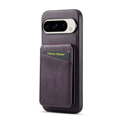 For Google Pixel 9 Pro Fierre Shann Oil Wax Cow Leather Magnetic Card Holder Phone Case(Purple) - Google Cases by FIERRE SHANN | Online Shopping South Africa | PMC Jewellery | Buy Now Pay Later Mobicred