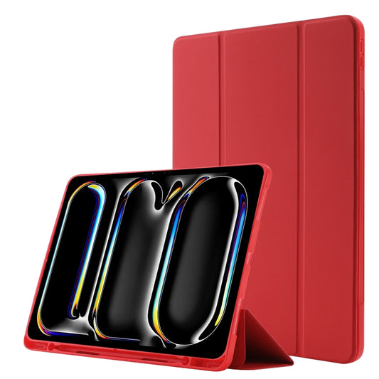 For iPad Pro 11 2024 Skin Feel Tri-fold Leather Tablet Case with Pen Slot(Red) - iPad Pro 11 2024 Cases by PMC Jewellery | Online Shopping South Africa | PMC Jewellery | Buy Now Pay Later Mobicred