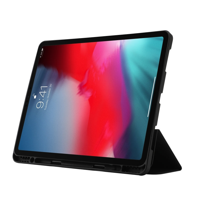 For iPad Air 11 2024 Skin Feel Tri-fold Leather Tablet Case with Pen Slot(Black) - iPad Air 11 2024 Cases by PMC Jewellery | Online Shopping South Africa | PMC Jewellery | Buy Now Pay Later Mobicred