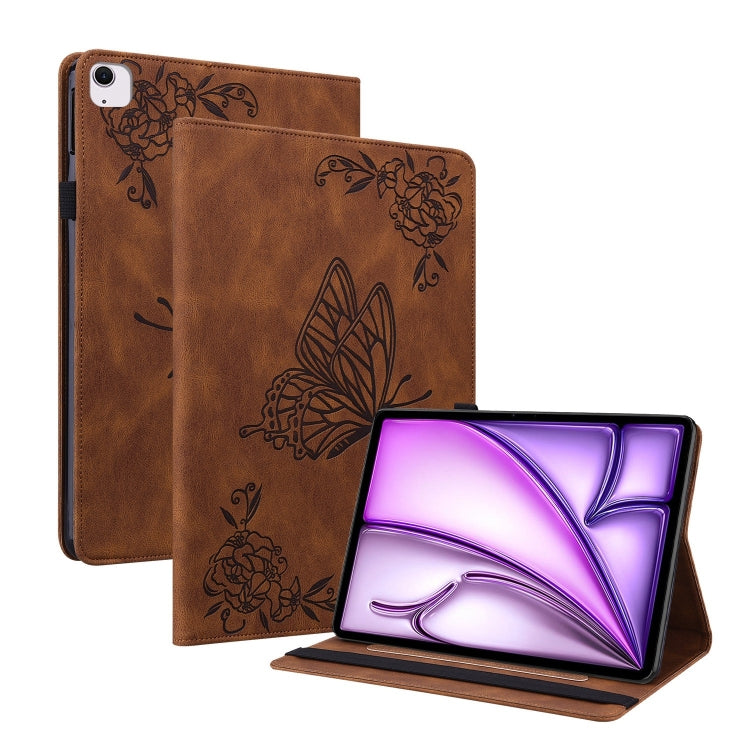 For iPad Air 11 2024 Butterfly Flower Embossed Leather Tablet Case(Brown) - iPad Air 11 2024 Cases by PMC Jewellery | Online Shopping South Africa | PMC Jewellery | Buy Now Pay Later Mobicred