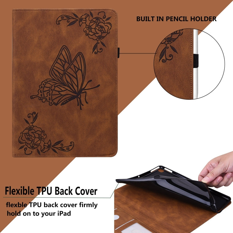 For iPad Air 11 2024 Butterfly Flower Embossed Leather Tablet Case(Brown) - iPad Air 11 2024 Cases by PMC Jewellery | Online Shopping South Africa | PMC Jewellery | Buy Now Pay Later Mobicred