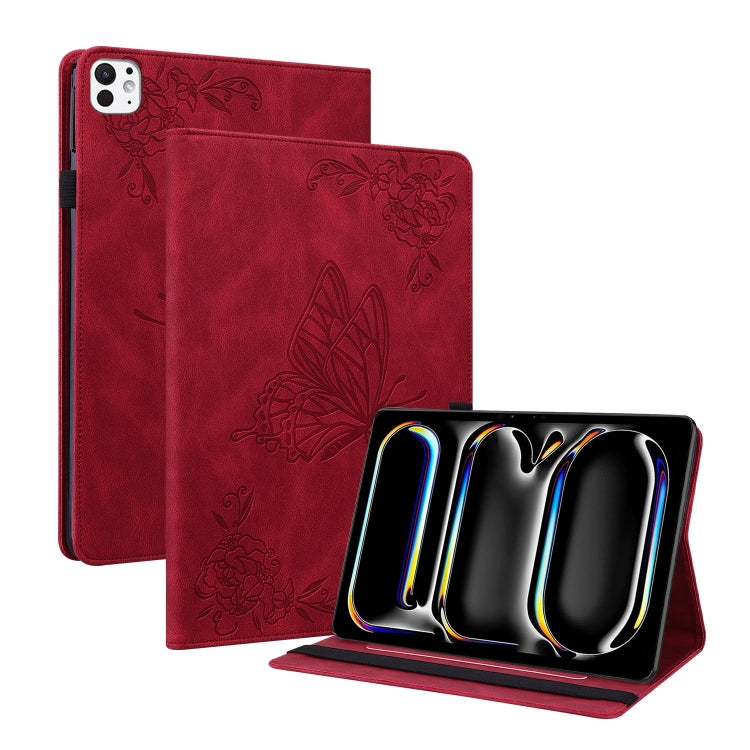 For iPad Pro 11 2024 Butterfly Flower Embossed Leather Tablet Case(Red) - iPad Pro 11 2024 Cases by PMC Jewellery | Online Shopping South Africa | PMC Jewellery | Buy Now Pay Later Mobicred