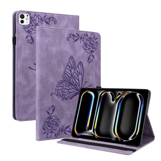 For iPad Pro 11 2024 Butterfly Flower Embossed Leather Tablet Case(Purple) - iPad Pro 11 2024 Cases by PMC Jewellery | Online Shopping South Africa | PMC Jewellery | Buy Now Pay Later Mobicred