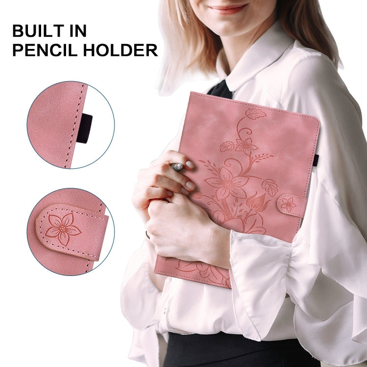 For iPad Air 13 2024 Lily Embossed Leather Smart Tablet Case(Pink) - iPad Air 13 2024 Cases by PMC Jewellery | Online Shopping South Africa | PMC Jewellery | Buy Now Pay Later Mobicred