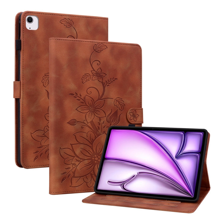 For iPad Air 11 2024 Lily Embossed Leather Smart Tablet Case(Brown) - iPad Air 11 2024 Cases by PMC Jewellery | Online Shopping South Africa | PMC Jewellery | Buy Now Pay Later Mobicred