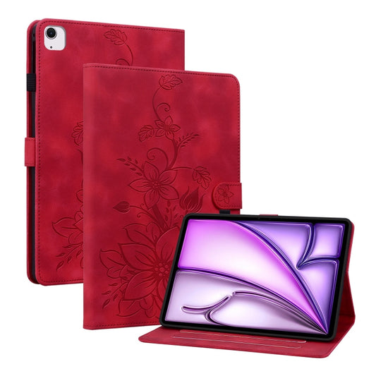 For iPad Air 11 2024 Lily Embossed Leather Smart Tablet Case(Red) - iPad Air 11 2024 Cases by PMC Jewellery | Online Shopping South Africa | PMC Jewellery | Buy Now Pay Later Mobicred