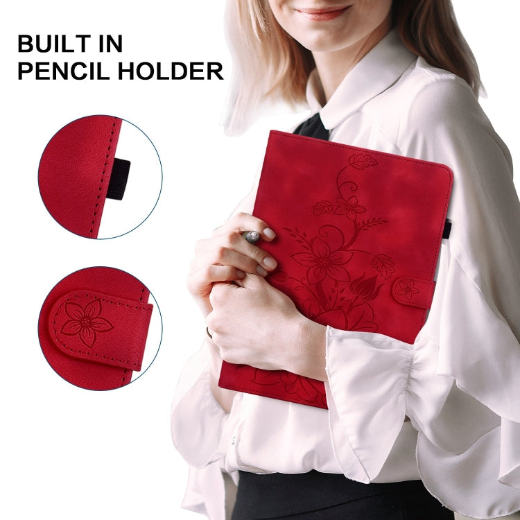 For iPad Air 11 2024 Lily Embossed Leather Smart Tablet Case(Red) - iPad Air 11 2024 Cases by PMC Jewellery | Online Shopping South Africa | PMC Jewellery | Buy Now Pay Later Mobicred