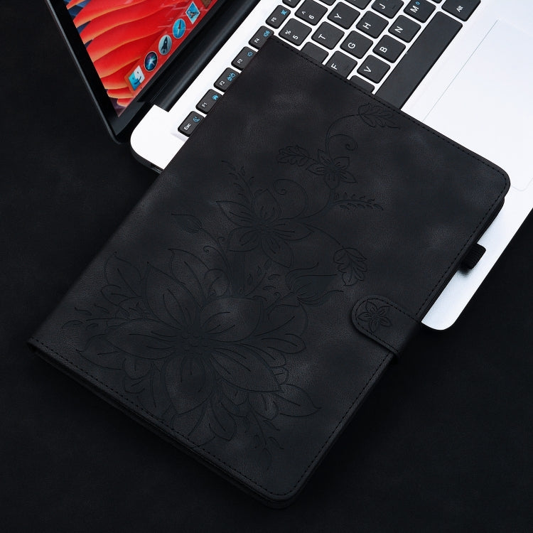 For iPad Air 11 2024 Lily Embossed Leather Smart Tablet Case(Black) - iPad Air 11 2024 Cases by PMC Jewellery | Online Shopping South Africa | PMC Jewellery | Buy Now Pay Later Mobicred