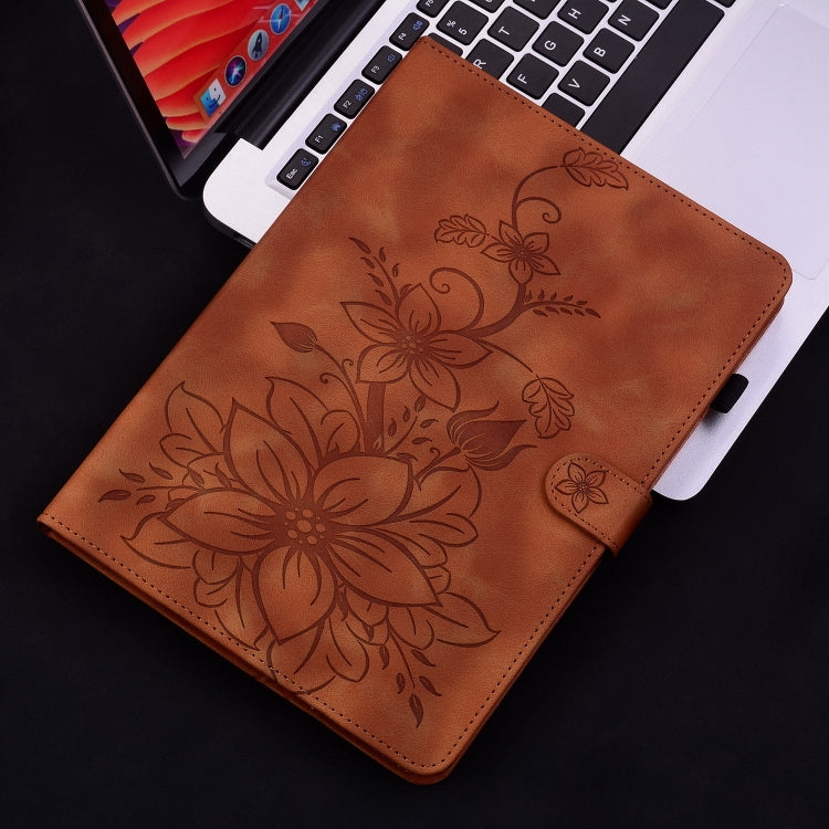For iPad Pro 11 2024 Lily Embossed Leather Smart Tablet Case(Brown) - iPad Pro 11 2024 Cases by PMC Jewellery | Online Shopping South Africa | PMC Jewellery | Buy Now Pay Later Mobicred