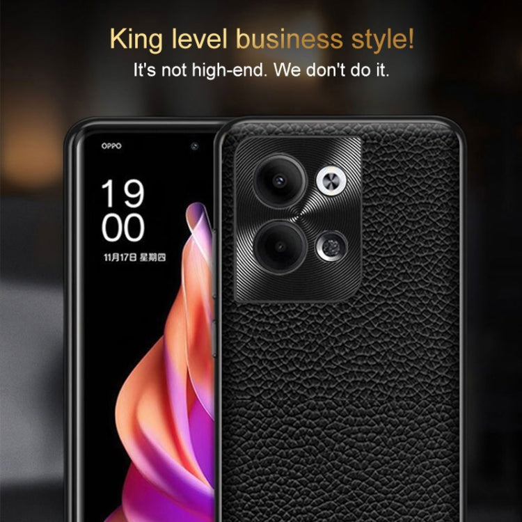 For OPPO Reno9 Pro Genuine Leather Litchi Texture Phone Case(Coffee) - OPPO Cases by PMC Jewellery | Online Shopping South Africa | PMC Jewellery | Buy Now Pay Later Mobicred