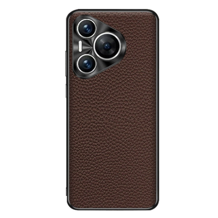 For Huawei Pura 70 Genuine Leather Litchi Texture Phone Case(Coffee) - Huawei Cases by PMC Jewellery | Online Shopping South Africa | PMC Jewellery | Buy Now Pay Later Mobicred