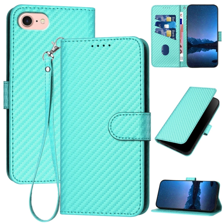 For iPhone SE 2024 YX0070 Carbon Fiber Buckle Leather Phone Case with Lanyard(Light Blue) - More iPhone Cases by PMC Jewellery | Online Shopping South Africa | PMC Jewellery | Buy Now Pay Later Mobicred