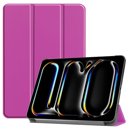 For iPad Pro 11 2024 Custer Pure Color 3-Fold Holder Smart Leather Tablet Case(Purple) - iPad Pro 11 2024 Cases by PMC Jewellery | Online Shopping South Africa | PMC Jewellery | Buy Now Pay Later Mobicred