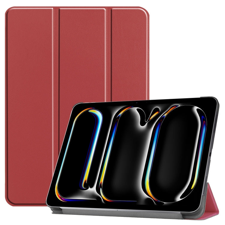 For iPad Pro 11 2024 Custer Pure Color 3-Fold Holder Smart Leather Tablet Case(Wine Red) - iPad Pro 11 2024 Cases by PMC Jewellery | Online Shopping South Africa | PMC Jewellery | Buy Now Pay Later Mobicred