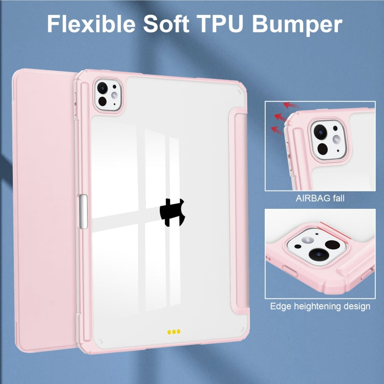 For iPad Pro 13 2024 Pure Color 3-fold Clear TPU Smart Leather Tablet Case(Pink) - iPad Pro 13 2024 Cases by PMC Jewellery | Online Shopping South Africa | PMC Jewellery | Buy Now Pay Later Mobicred