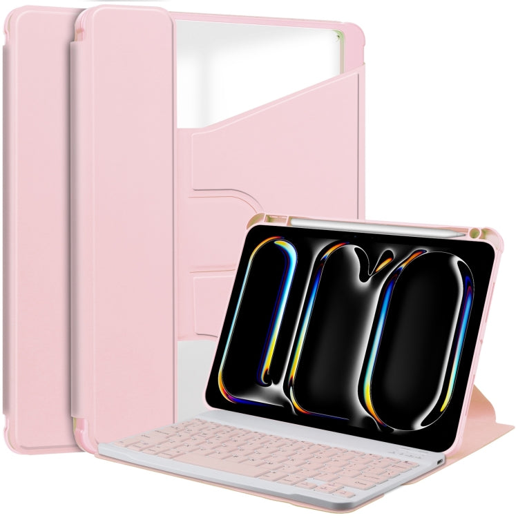 For iPad Pro 11 2024 Transparent Rotation Smart Leather Tablet Case with Keyboard(Pink) - iPad Pro 11 2024 Cases by PMC Jewellery | Online Shopping South Africa | PMC Jewellery | Buy Now Pay Later Mobicred
