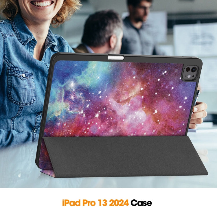 For iPad Pro 13 2024 Custer Painted 3-Fold Holder Smart Leather Tablet Case with Pen Tray(Milky Way Nebula) - iPad Pro 13 2024 Cases by PMC Jewellery | Online Shopping South Africa | PMC Jewellery | Buy Now Pay Later Mobicred