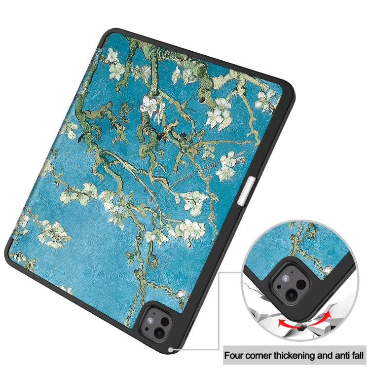 For iPad Pro 13 2024 Custer Painted 3-Fold Holder Smart Leather Tablet Case with Pen Tray(Apricot Flower) - iPad Pro 13 2024 Cases by PMC Jewellery | Online Shopping South Africa | PMC Jewellery | Buy Now Pay Later Mobicred