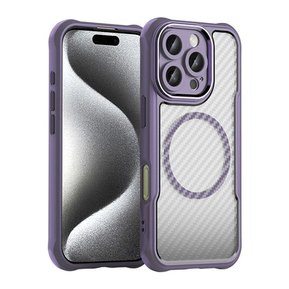 For iPhone 16 Pro Carbon Fiber Texture MagSafe Translucent Phone Case(Purple) - iPhone 16 Pro Cases by PMC Jewellery | Online Shopping South Africa | PMC Jewellery | Buy Now Pay Later Mobicred