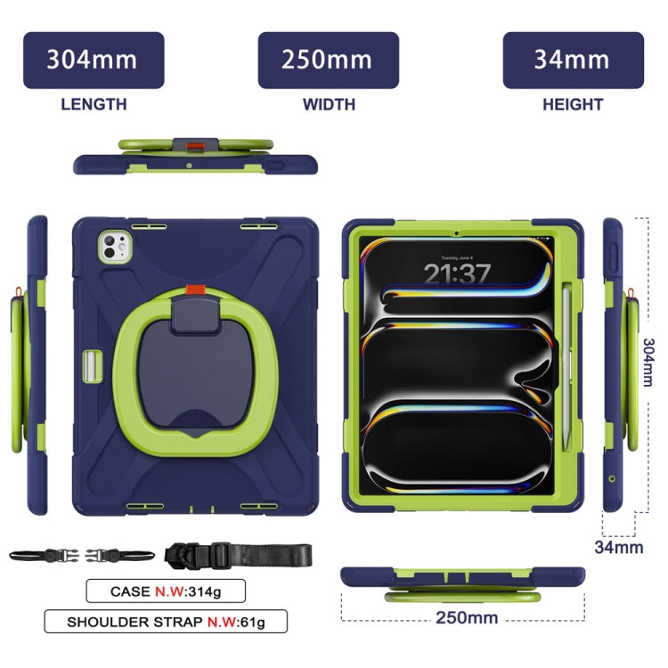 For iPad Pro 11 2024 Silicone Hybrid PC Tablet Case with Holder & Shoulder Strap(Navy Blue Lime) - iPad Pro 11 2024 Cases by PMC Jewellery | Online Shopping South Africa | PMC Jewellery | Buy Now Pay Later Mobicred