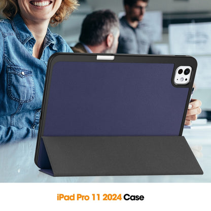 For iPad Pro 11 2024 Custer TPU Pure Color 3-Fold Holder Smart Leather Tablet Case with Pen Tray(Dark Blue) - iPad Pro 11 2024 Cases by PMC Jewellery | Online Shopping South Africa | PMC Jewellery | Buy Now Pay Later Mobicred