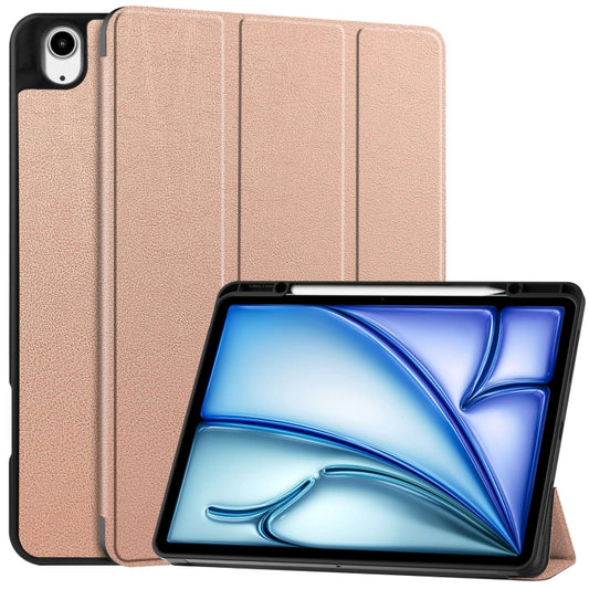 For iPad Air 13 2024 Custer TPU Pure Color 3-Fold Holder Smart Leather Tablet Case with Pen Tray(Rose Gold) - iPad Air 13 2024 Cases by PMC Jewellery | Online Shopping South Africa | PMC Jewellery | Buy Now Pay Later Mobicred