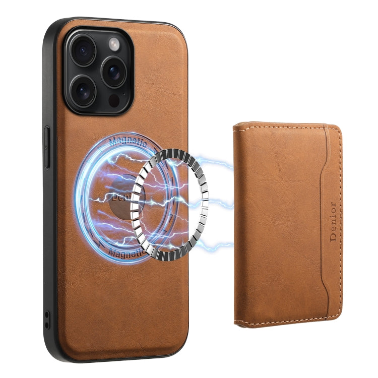 For iPhone 15 Pro Max Denior D13 Retro Texture Leather MagSafe Card Bag Phone Case(Brown) - iPhone 15 Pro Max Cases by Denior | Online Shopping South Africa | PMC Jewellery | Buy Now Pay Later Mobicred