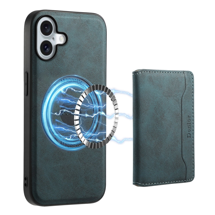 For iPhone 16 Plus Denior D13 Retro Texture Leather MagSafe Card Bag Phone Case(Blue) - iPhone 16 Plus Cases by Denior | Online Shopping South Africa | PMC Jewellery | Buy Now Pay Later Mobicred