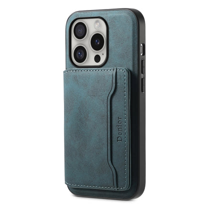 For iPhone 16 Pro Denior D13 Retro Texture Leather MagSafe Card Bag Phone Case(Blue) - iPhone 16 Pro Cases by Denior | Online Shopping South Africa | PMC Jewellery | Buy Now Pay Later Mobicred