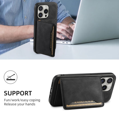 For iPhone 16 Pro Max Denior D13 Retro Texture Leather MagSafe Card Bag Phone Case(Black) - iPhone 16 Pro Max Cases by Denior | Online Shopping South Africa | PMC Jewellery | Buy Now Pay Later Mobicred