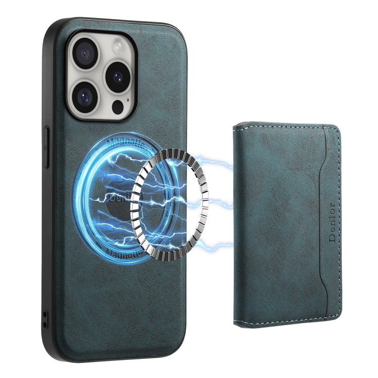 For iPhone 16 Pro Max Denior D13 Retro Texture Leather MagSafe Card Bag Phone Case(Blue) - iPhone 16 Pro Max Cases by Denior | Online Shopping South Africa | PMC Jewellery | Buy Now Pay Later Mobicred