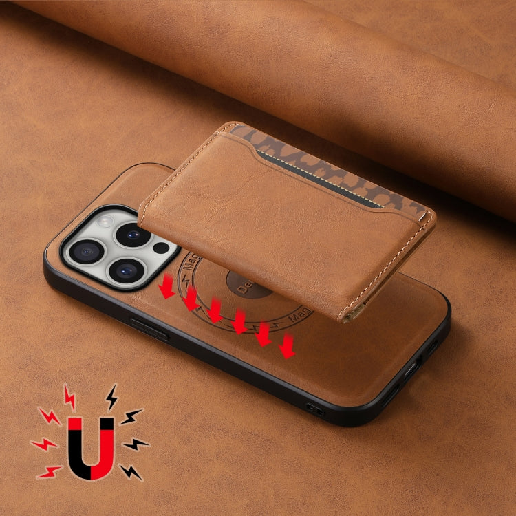 For iPhone 16 Pro Max Denior D13 Retro Texture Leather MagSafe Card Bag Phone Case(Brown) - iPhone 16 Pro Max Cases by Denior | Online Shopping South Africa | PMC Jewellery | Buy Now Pay Later Mobicred