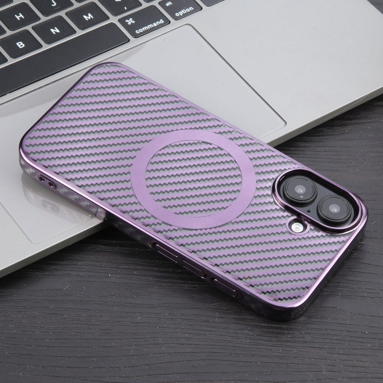 For iPhone 16 Plus 6D Plated Carbon Fiber Clear Magsafe PC Phone Case(Aurora Purple) - iPhone 16 Plus Cases by PMC Jewellery | Online Shopping South Africa | PMC Jewellery | Buy Now Pay Later Mobicred