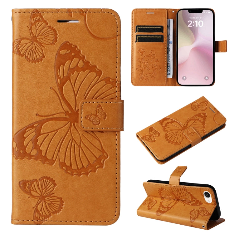 For iPhone SE 2024 3D Butterfly Embossed Pattern Flip Leather Phone Case(Yellow) - More iPhone Cases by PMC Jewellery | Online Shopping South Africa | PMC Jewellery | Buy Now Pay Later Mobicred