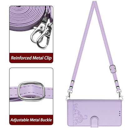 For Google Pixel 9 / 9 Pro Cat Rat Embossed Pattern RFID Leather Phone Case with Lanyard(Purple) - Google Cases by PMC Jewellery | Online Shopping South Africa | PMC Jewellery | Buy Now Pay Later Mobicred