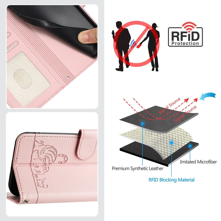 For Google Pixel 9 Pro XL Cat Rat Embossed Pattern RFID Leather Phone Case with Lanyard(Pink) - Google Cases by PMC Jewellery | Online Shopping South Africa | PMC Jewellery | Buy Now Pay Later Mobicred