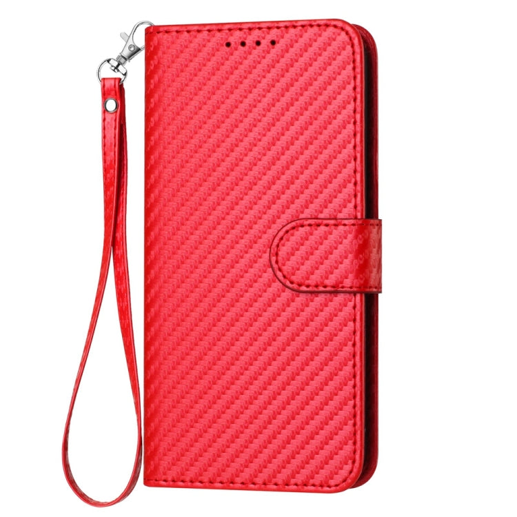 For Motorola Moto G Play 4G 2024 YX0070 Carbon Fiber Buckle Leather Phone Case with Lanyard(Red) - Motorola Cases by PMC Jewellery | Online Shopping South Africa | PMC Jewellery | Buy Now Pay Later Mobicred