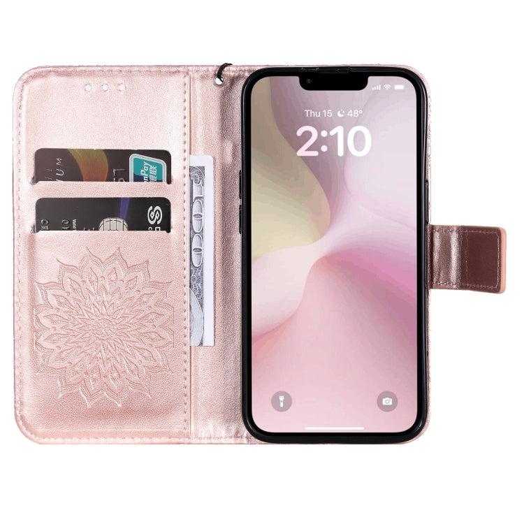 For iPhone SE 2024 Embossed Sunflower Pattern Flip Leather Phone Case(Rose Gold) - More iPhone Cases by PMC Jewellery | Online Shopping South Africa | PMC Jewellery | Buy Now Pay Later Mobicred