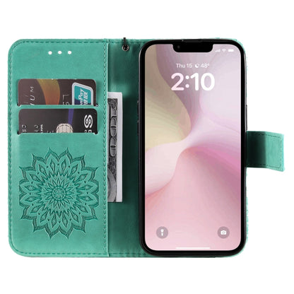 For iPhone SE 2024 Embossed Sunflower Pattern Flip Leather Phone Case(Green) - More iPhone Cases by PMC Jewellery | Online Shopping South Africa | PMC Jewellery | Buy Now Pay Later Mobicred