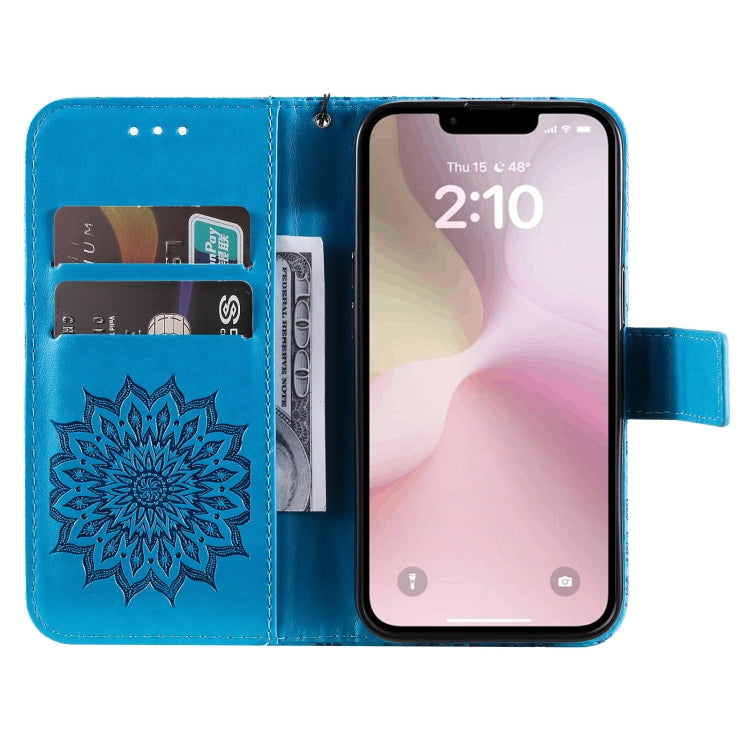 For iPhone SE 2024 Embossed Sunflower Pattern Flip Leather Phone Case(Blue) - More iPhone Cases by PMC Jewellery | Online Shopping South Africa | PMC Jewellery | Buy Now Pay Later Mobicred