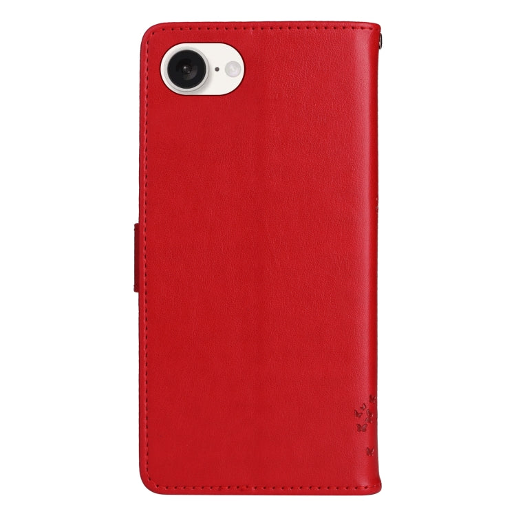 For iPhone SE 2024 Tree & Cat Embossed Pattern Flip Leather Phone Case(Red) - More iPhone Cases by PMC Jewellery | Online Shopping South Africa | PMC Jewellery | Buy Now Pay Later Mobicred