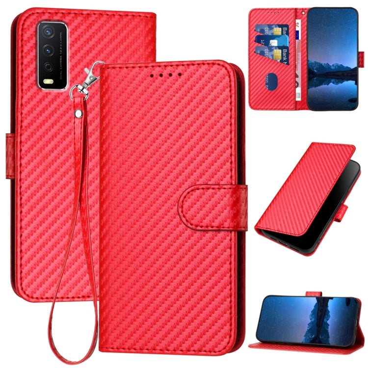 For vivo Y20/Y20i/Y20a/Y12s/Y12a YX0070 Carbon Fiber Buckle Leather Phone Case with Lanyard(Red) - vivo Cases by PMC Jewellery | Online Shopping South Africa | PMC Jewellery | Buy Now Pay Later Mobicred