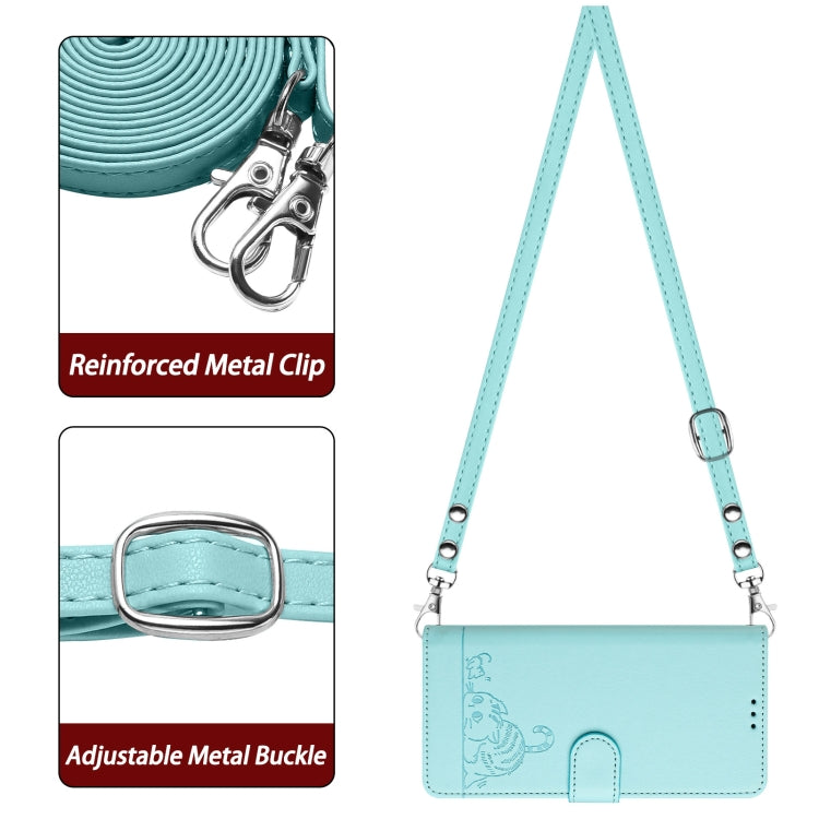 For OPPO A60 4G Global Cat Rat Embossed Pattern RFID Leather Phone Case with Lanyard(Mint Green) - OPPO Cases by PMC Jewellery | Online Shopping South Africa | PMC Jewellery | Buy Now Pay Later Mobicred