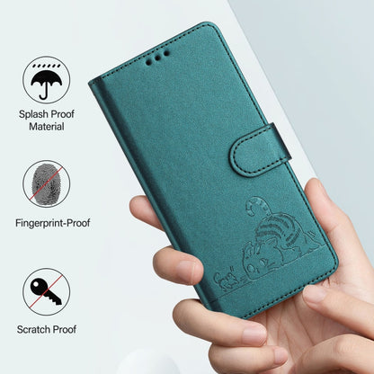 For OPPO Find X7 Cat Rat Embossed Pattern RFID Leather Phone Case with Lanyard(Peacock Green) - Find X7 Cases by PMC Jewellery | Online Shopping South Africa | PMC Jewellery | Buy Now Pay Later Mobicred