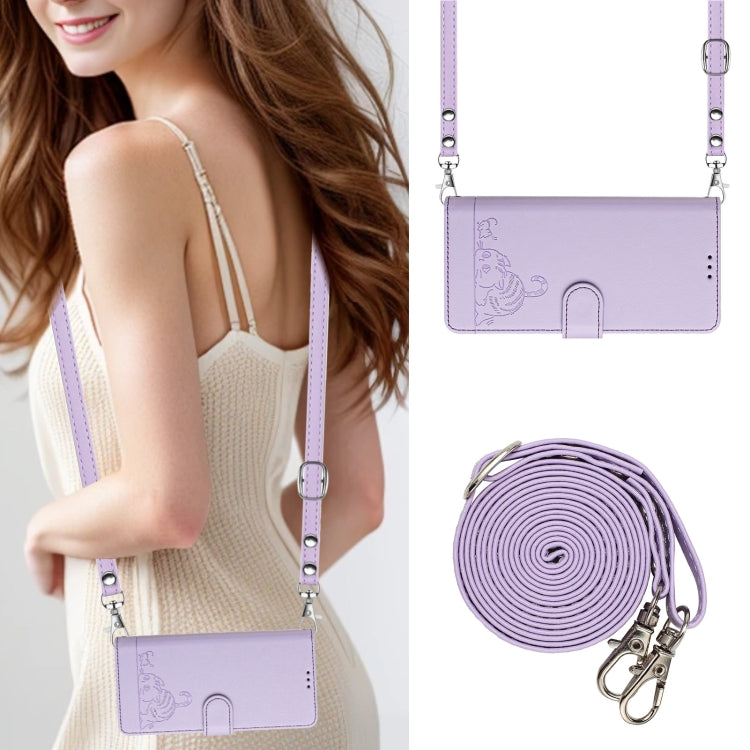 For OPPO Find X7 Ultra Cat Rat Embossed Pattern RFID Leather Phone Case with Lanyard(Purple) - Find X7 Ultra Cases by PMC Jewellery | Online Shopping South Africa | PMC Jewellery | Buy Now Pay Later Mobicred