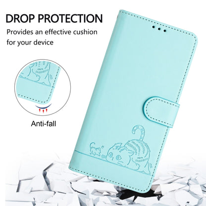 For OPPO Reno11 5G Global Cat Rat Embossed Pattern RFID Leather Phone Case with Lanyard(Mint Green) - Reno11 Cases by PMC Jewellery | Online Shopping South Africa | PMC Jewellery | Buy Now Pay Later Mobicred