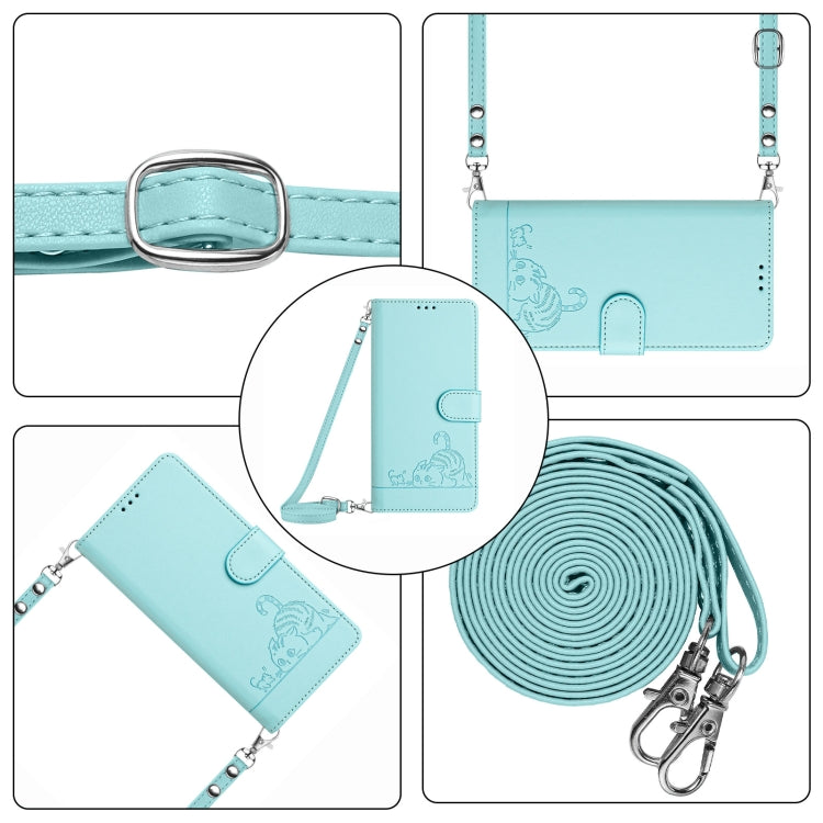 For vivo Y38 5G Cat Rat Embossed Pattern RFID Leather Phone Case with Lanyard(Mint Green) - vivo Cases by PMC Jewellery | Online Shopping South Africa | PMC Jewellery | Buy Now Pay Later Mobicred